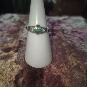 Silver Malachite Claddagh Ring